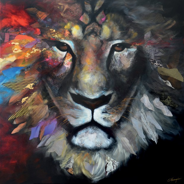 Regard royal, technique mxte sur toile, 2013, 48 x 48 po.