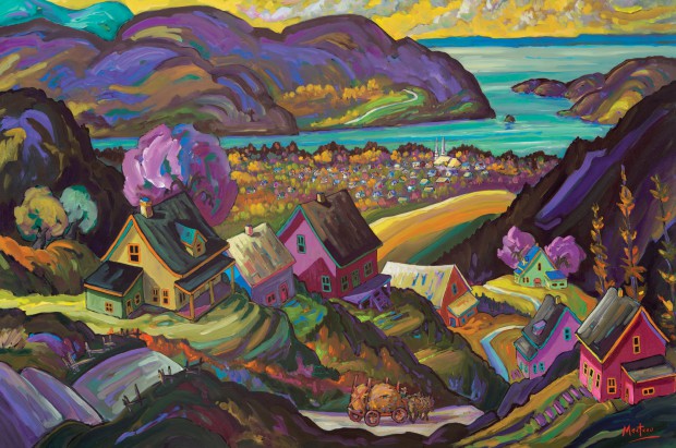 Vue sur Baie-Saint-Paul, huile, 48 x 72 po. 