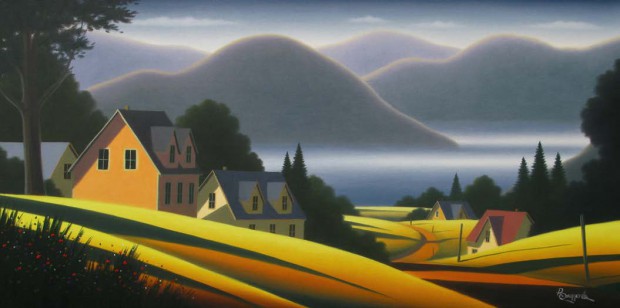Retrouvailles, huile sur toile, 18 x 36 po