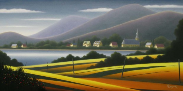 Petite-Rivière-St-François, huile sur toile, 18 x 36 po