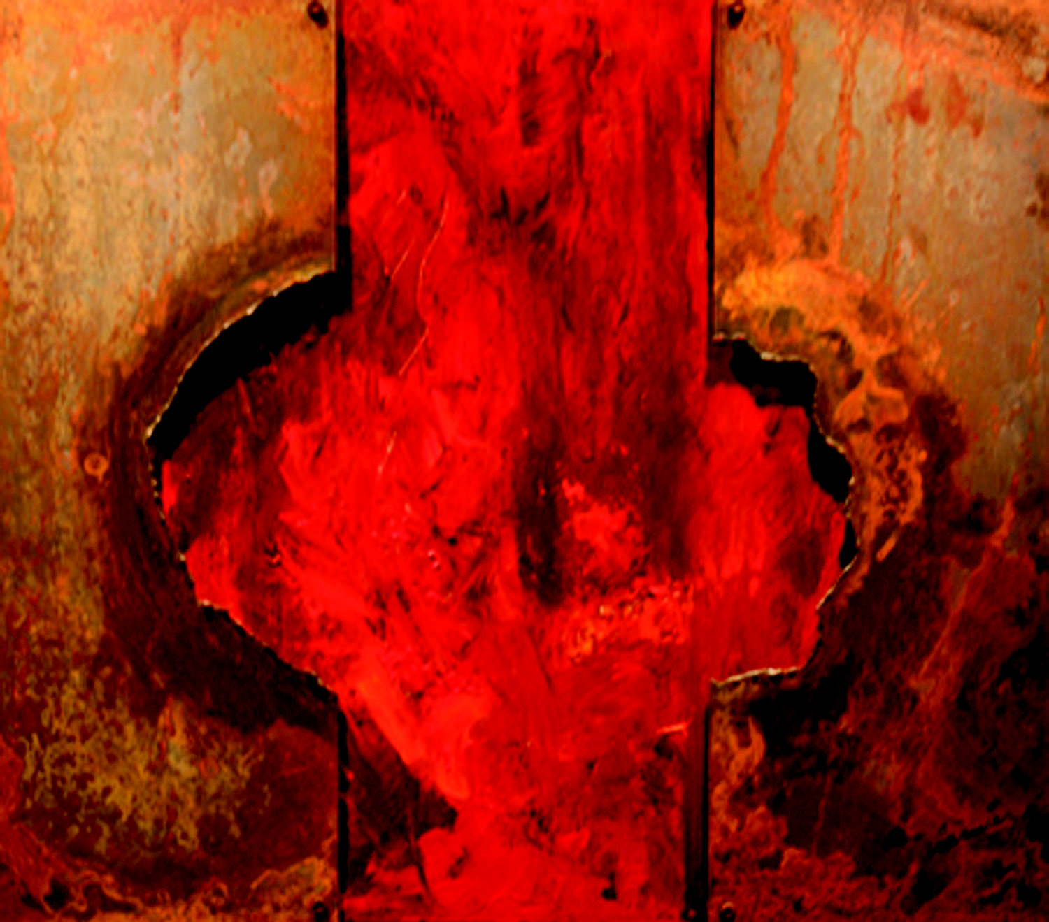 Dialogue III, technique mixte : métal oxydé et acrylique, 65 x 65 cm