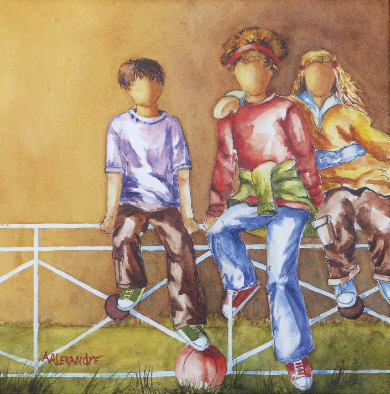 on prend une pause, aquarelle, 12 x 12 po