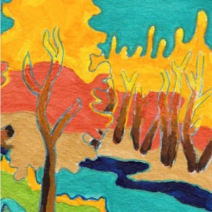 En prière au Lac Long, (Mascouche), acrylique sur papier, 6 x 4,5 po