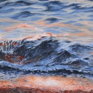 Petite vague du soir, acrylique, 15 x 30 po, 2017