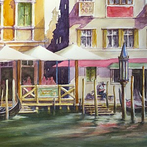 Alphonso L. Tejada, Tragetto Ferrovia, Venzia, aquarelle sur papier, 15 x 22 po