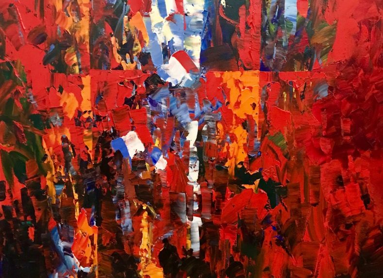 Christian Bergeron, Le 14 juillet à Paris, huile sur toile 46,5 x 34,5 po, 2019